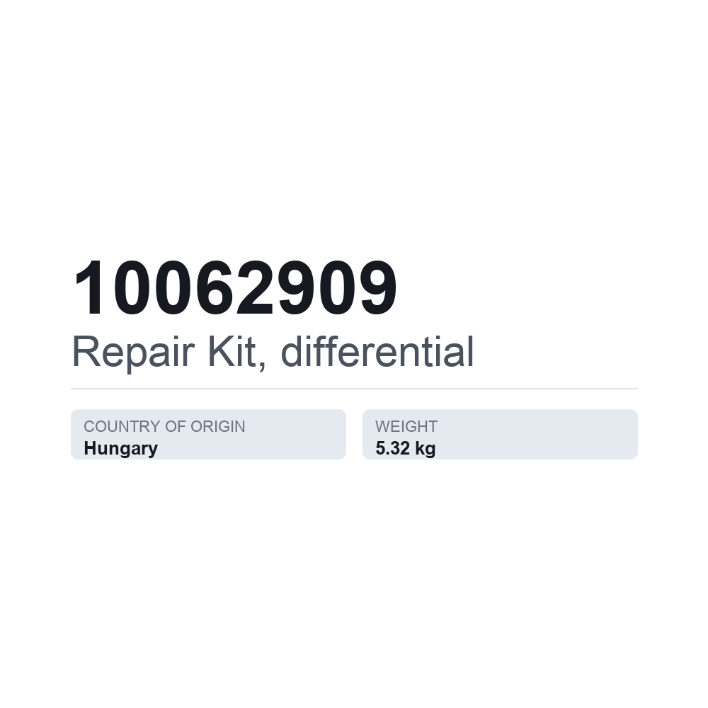 Reparationssæt, differentiale 10062909 — teknisk datablad