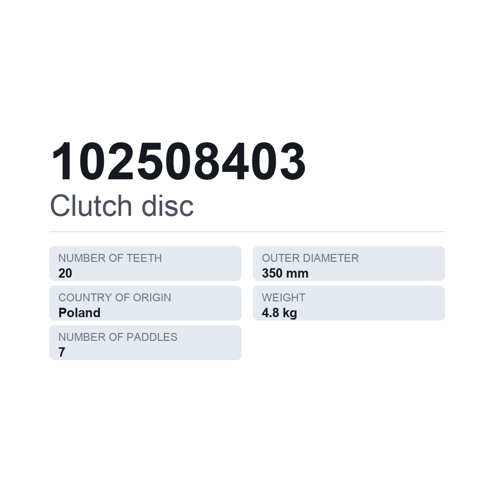 Kopplingslamell 102508403 — tekniskt datablad
