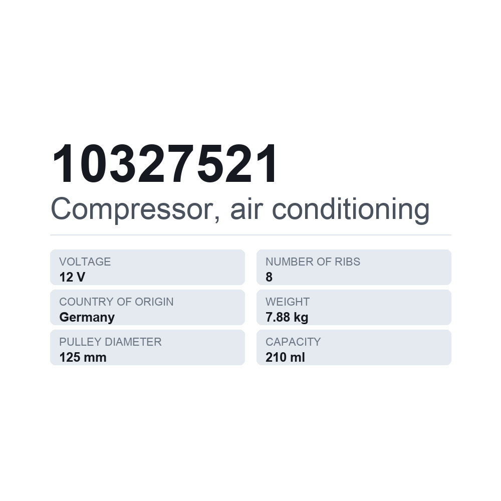 Klimakompressor 10327521 — technisches Datenblatt