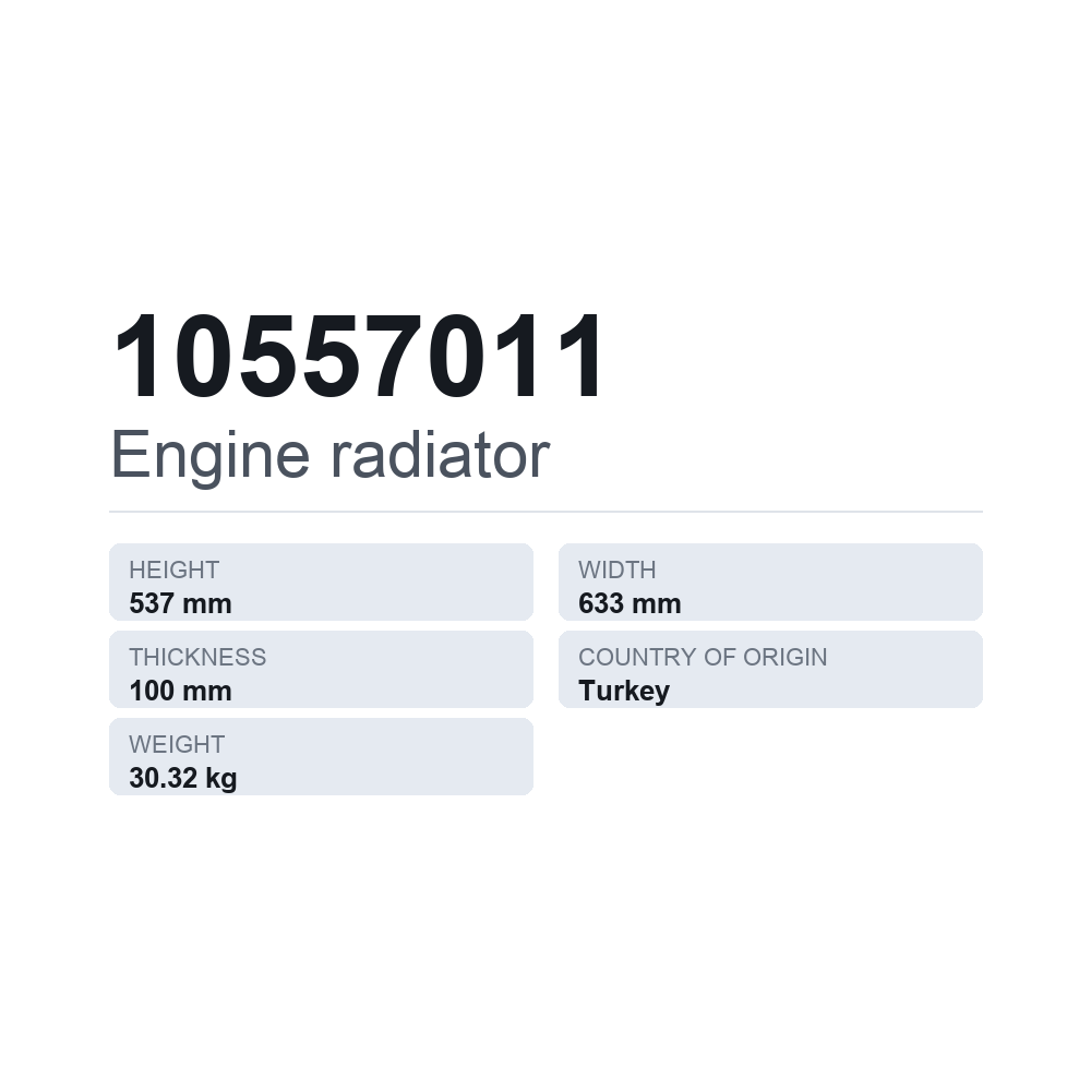 Kylare, motorkylning 10557011 — tekniskt datablad