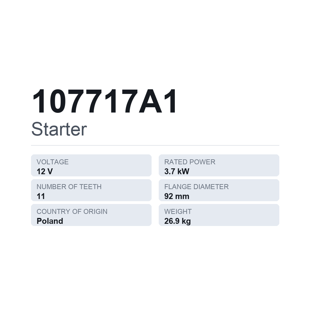 Starter 107717A1 — teknisk datablad