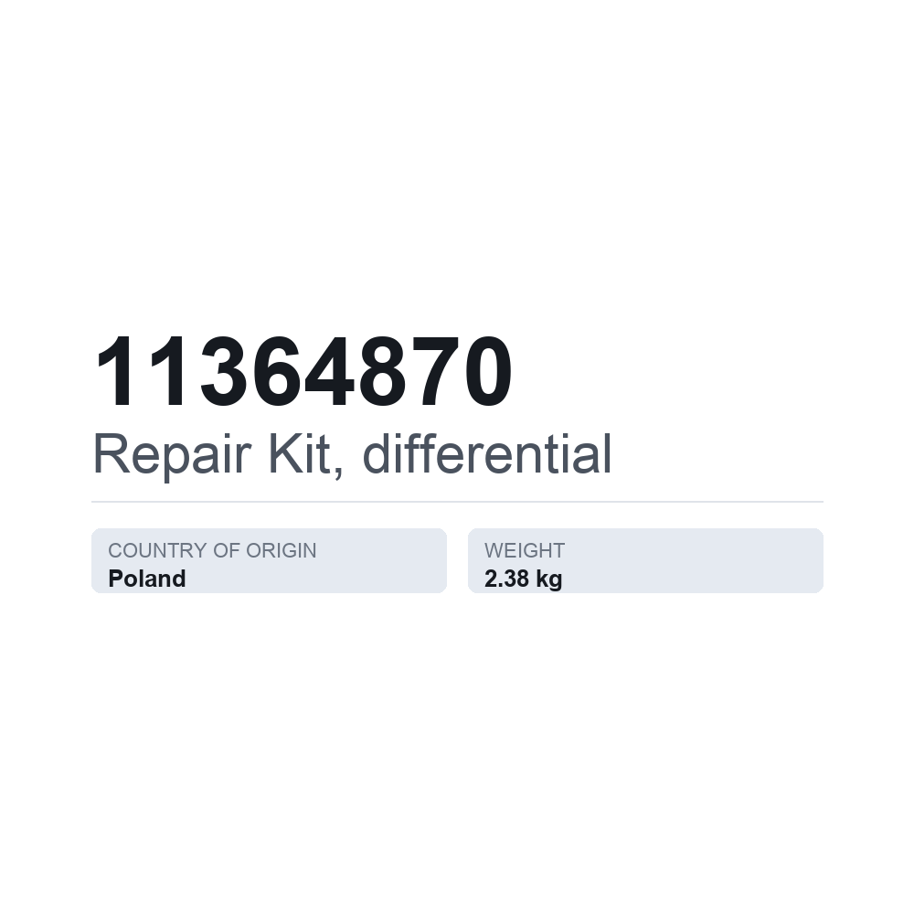Reparationssats, differential 11364870 — tekniskt datablad