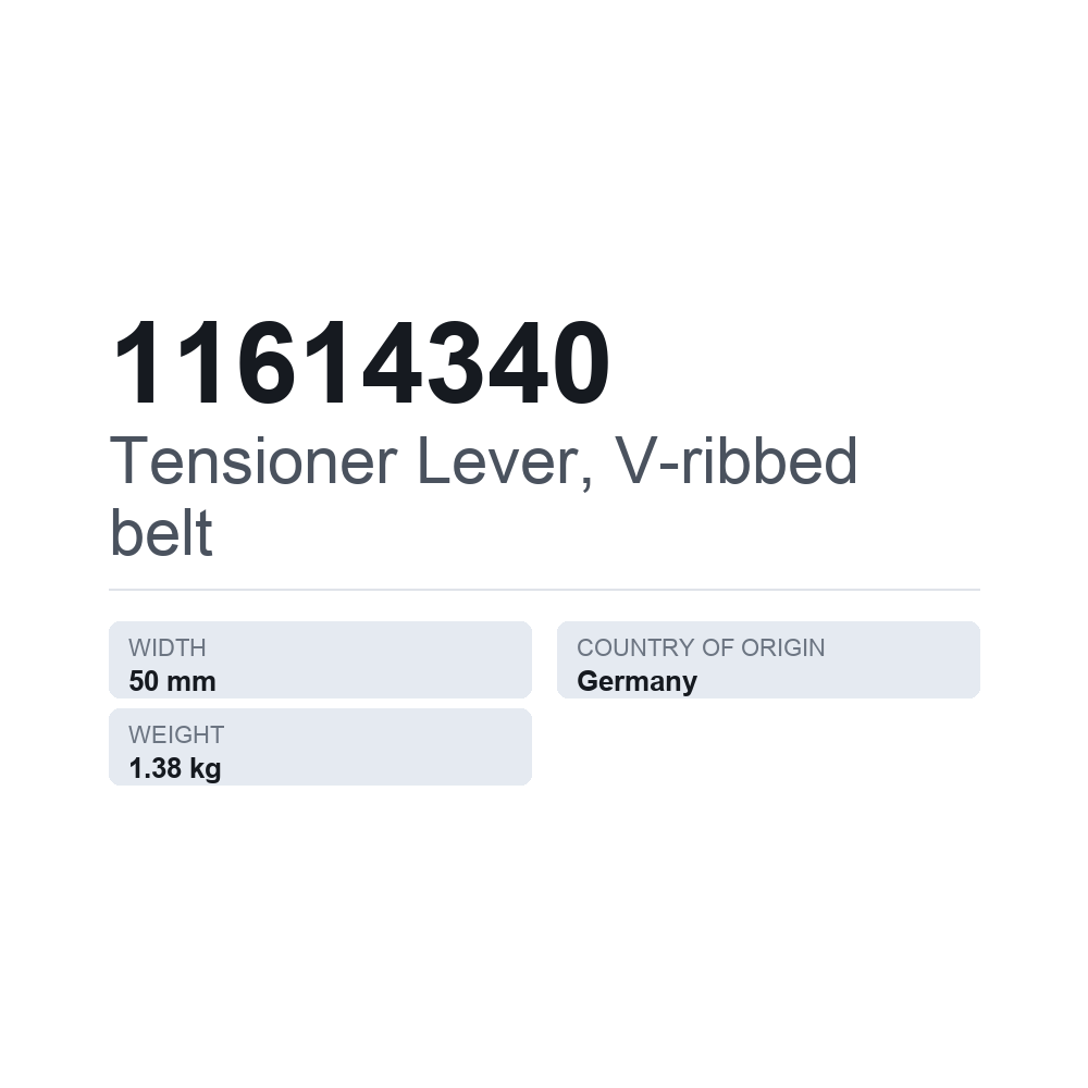 Strammearm, ribbet rem 11614340 — teknisk datablad