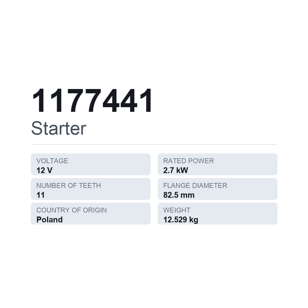 Startmotor 1177441 — tekniskt datablad