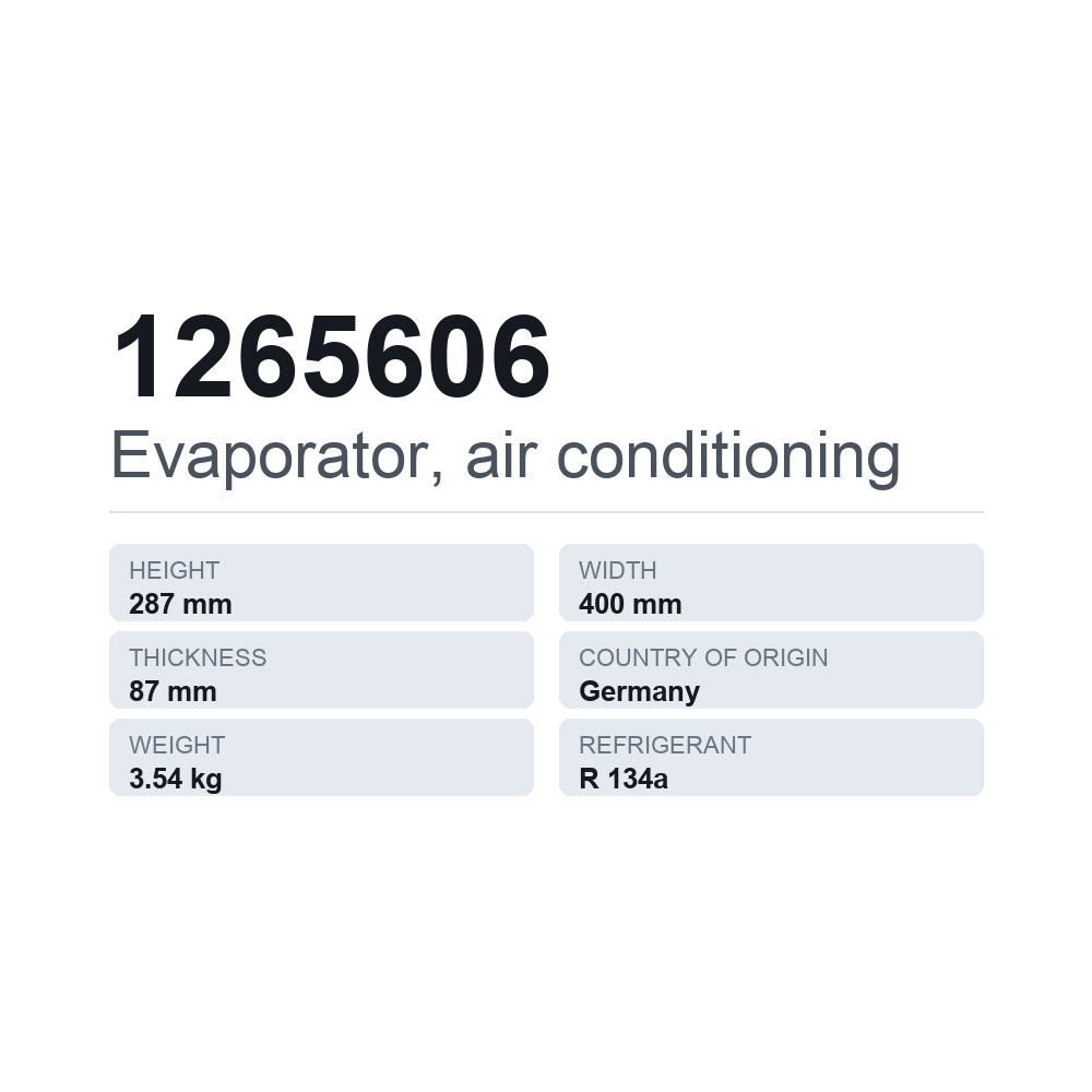 Verdampfer, Klimaanlage 1265606 — technisches Datenblatt