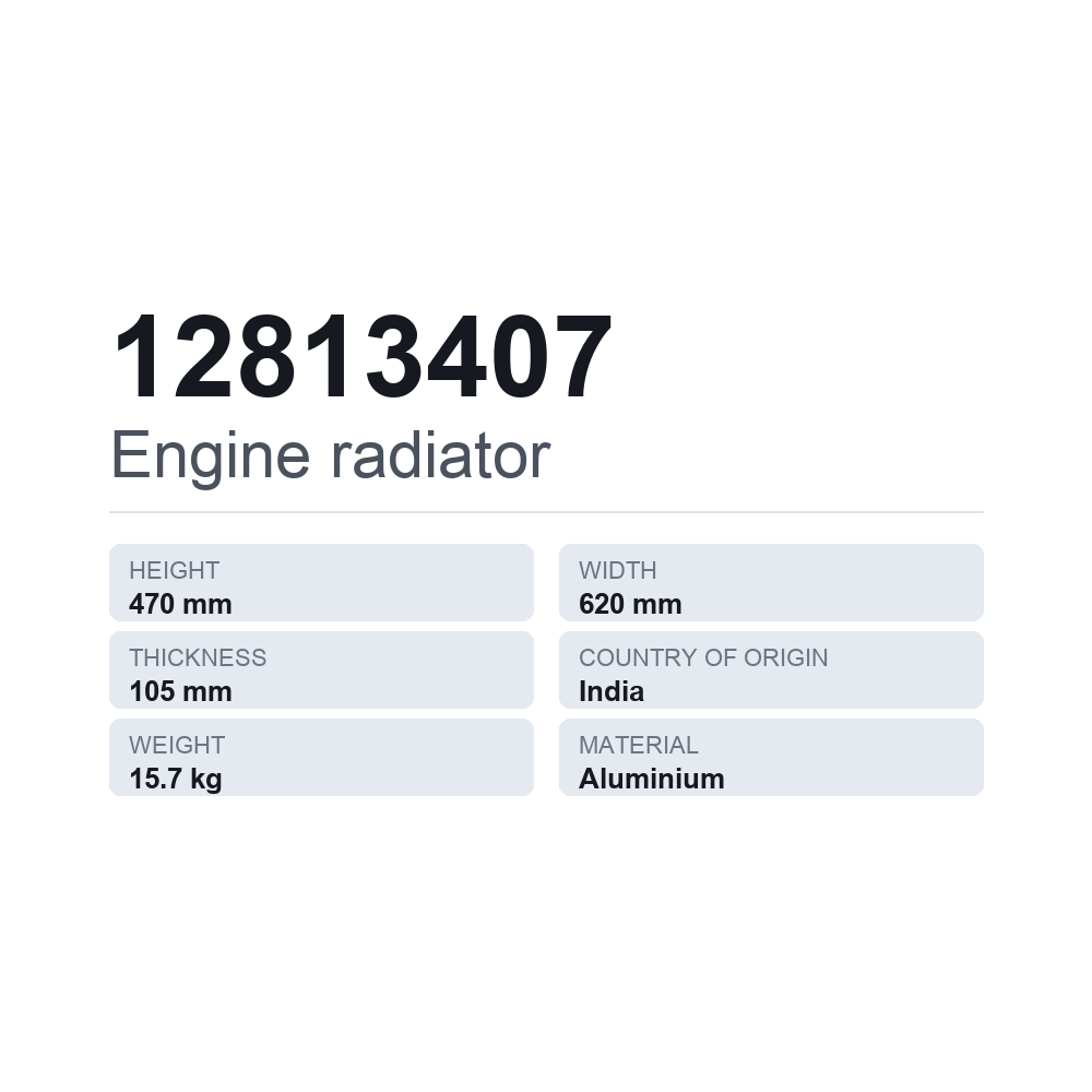 Kylare, motorkylning 12813407 — tekniskt datablad