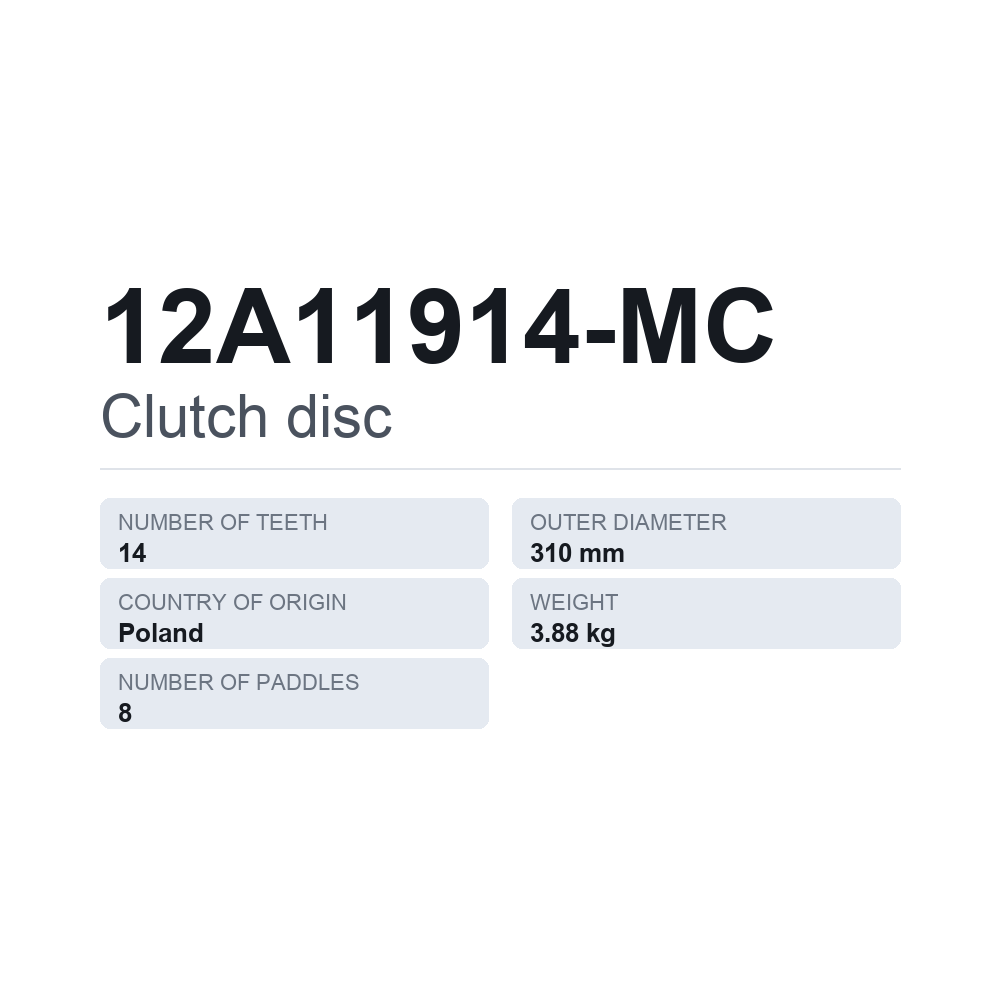 Kupplungsscheibe 12A11914-MC — technisches Datenblatt