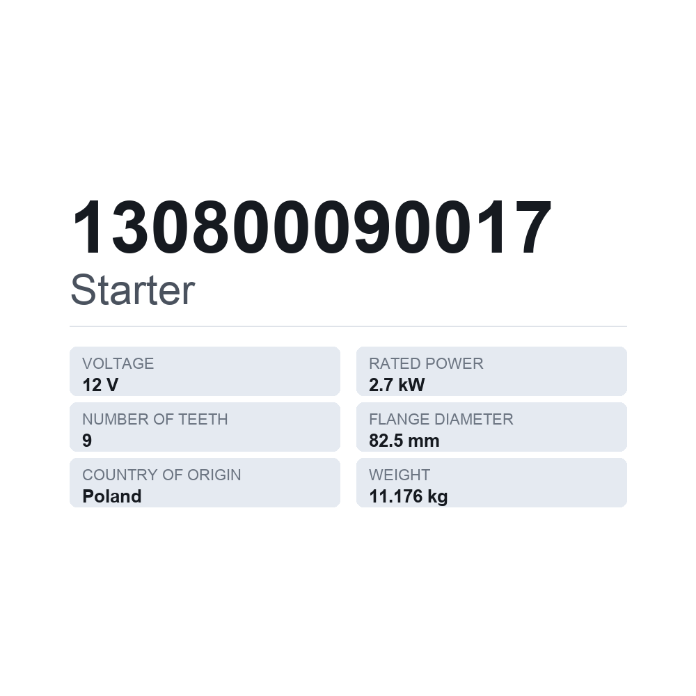 Anlasser 130800090017 — technisches Datenblatt