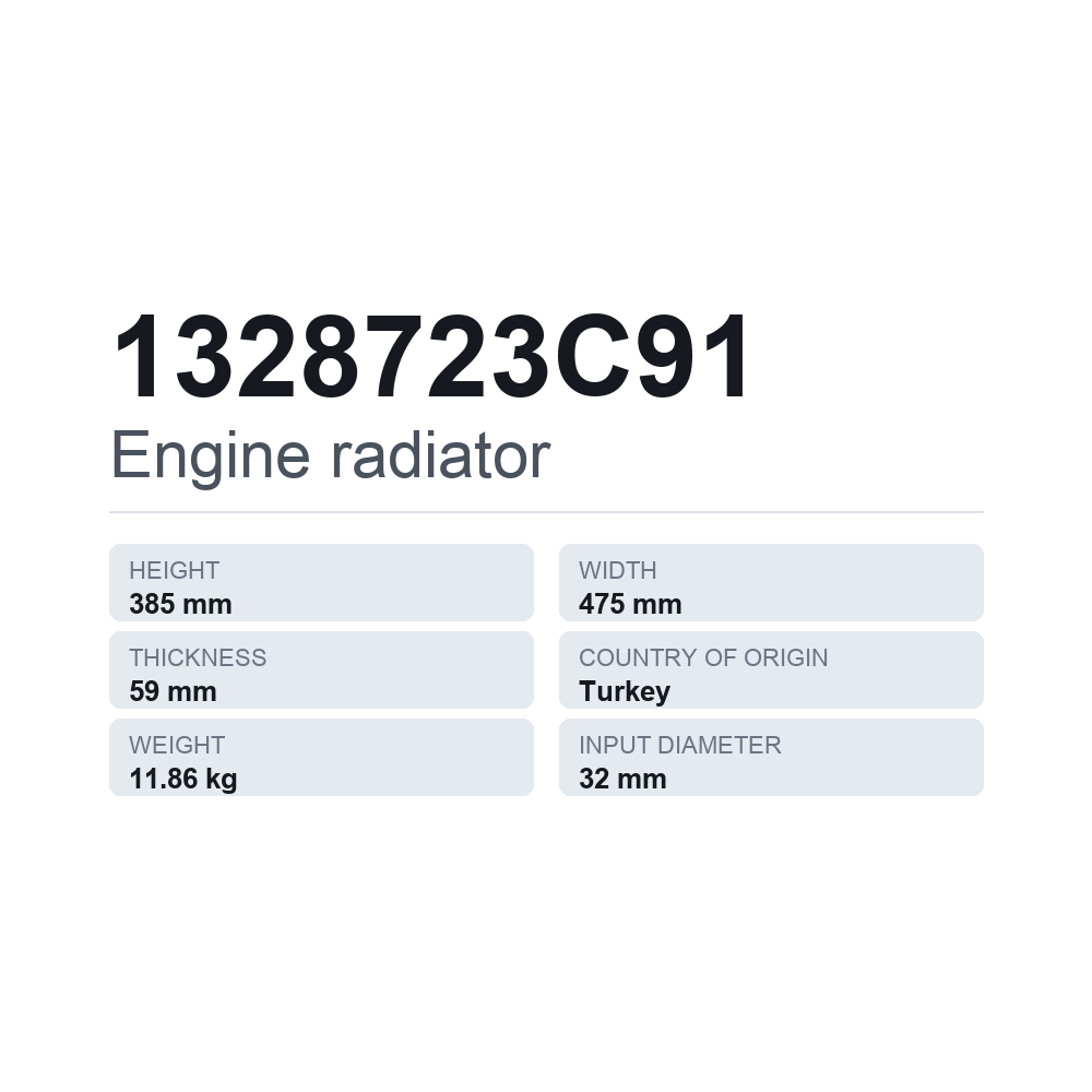 Kylare, motorkylning 1328723C91 — tekniskt datablad