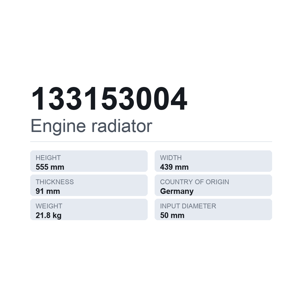 Motorkühler 133153004 — technisches Datenblatt