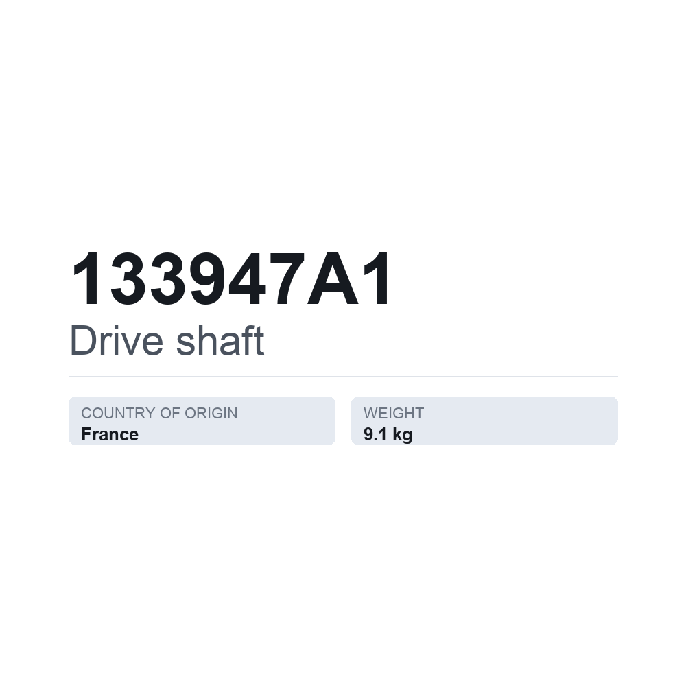 Drivaxel 133947A1 — tekniskt datablad