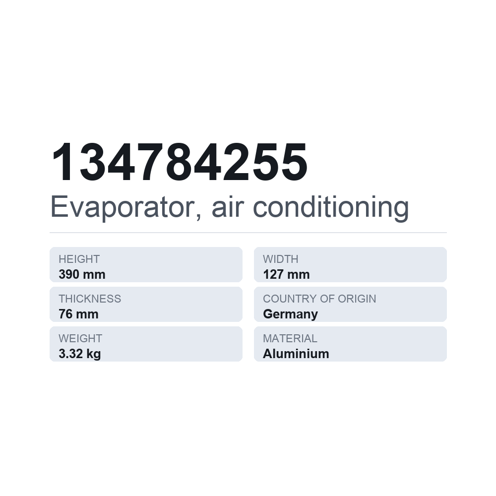 Verdampfer, Klimaanlage 134784255 — technisches Datenblatt