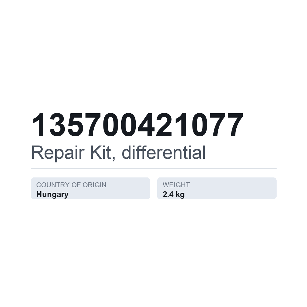 Reparationssats, differential 135700421077 — tekniskt datablad