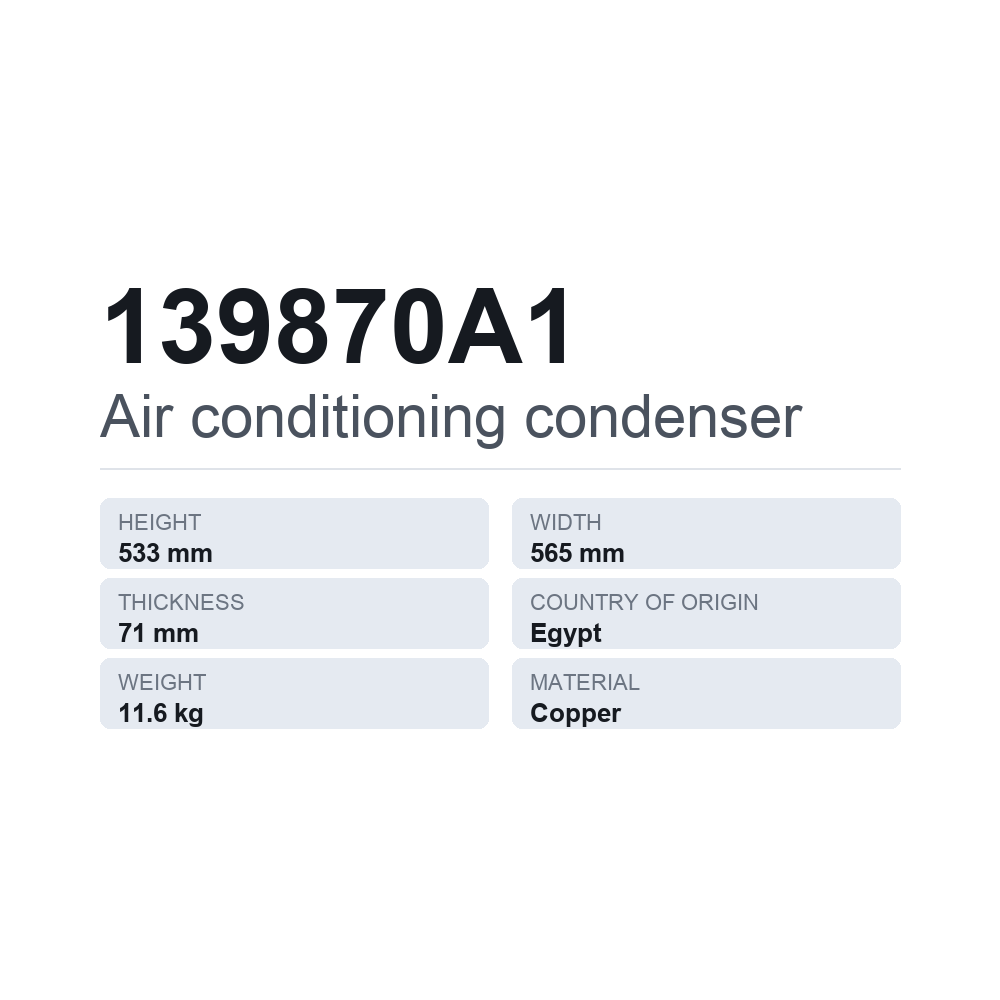 AC-kondensor 139870A1 — tekniskt datablad