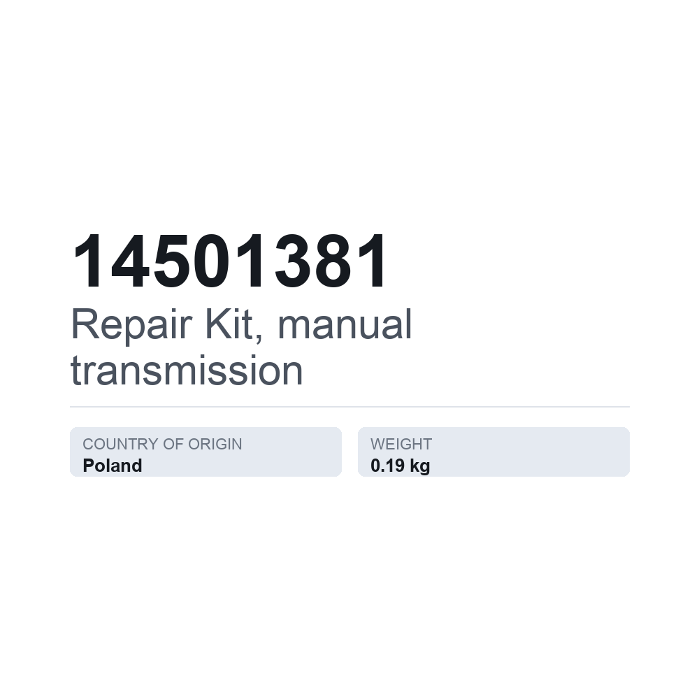 Reparationssæt, manuel gearkasse 14501381 — teknisk datablad