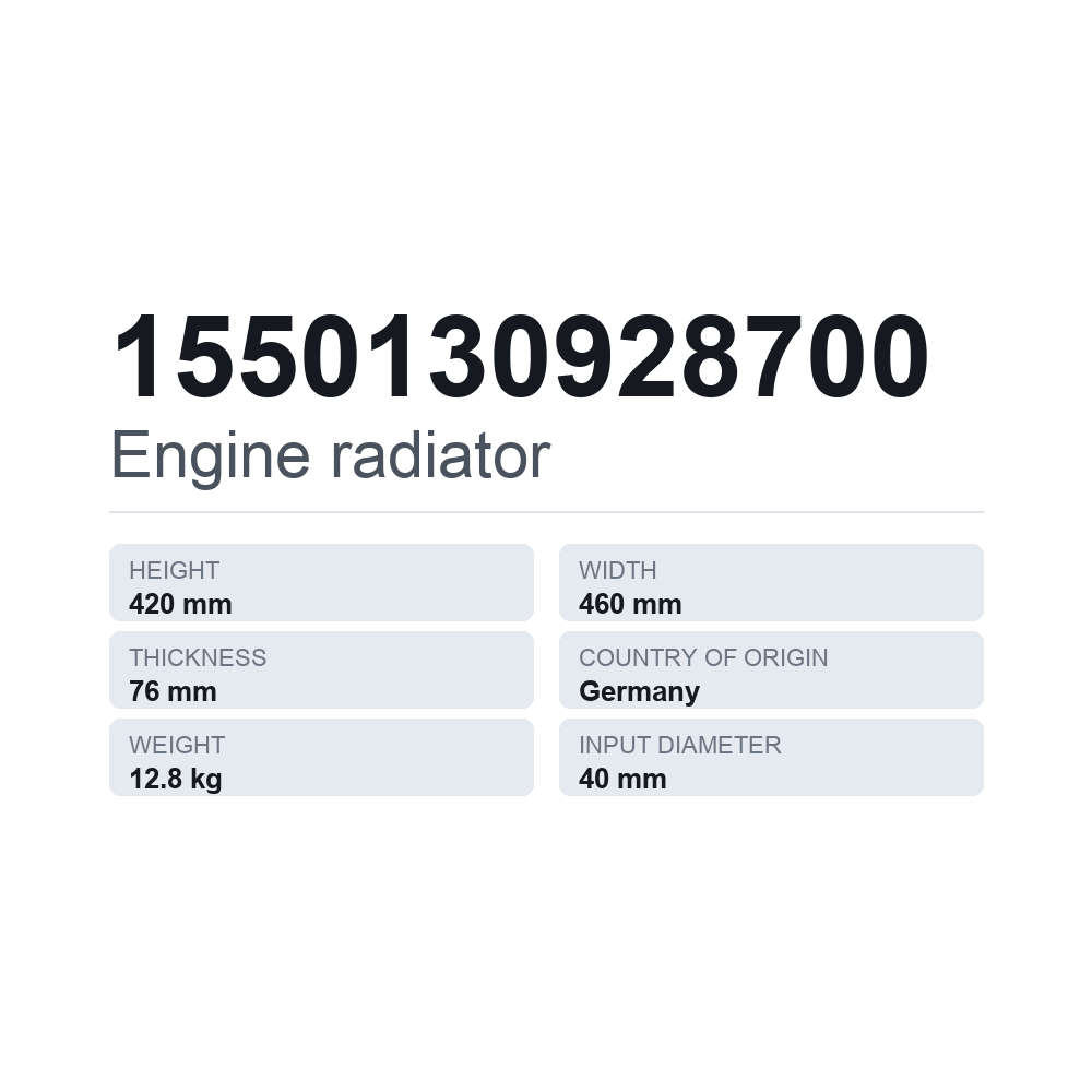 Køler, motorkøling 1550130928700 — teknisk datablad