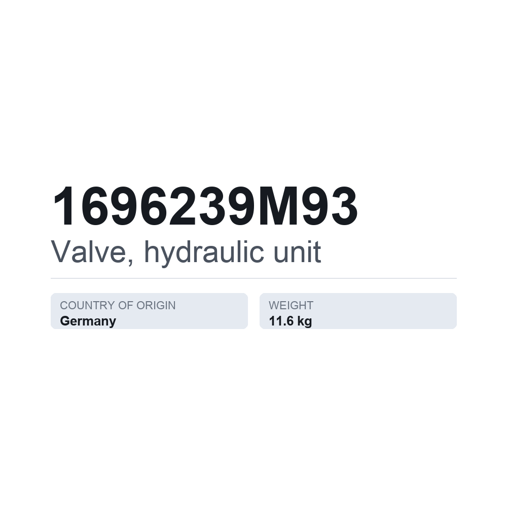 Hydrauliyksikön venttiili 1696239M93 — tekninen tietokortti