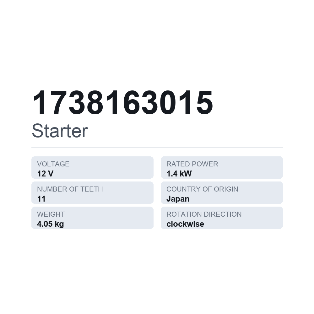 Starter 1738163015 — teknisk datablad