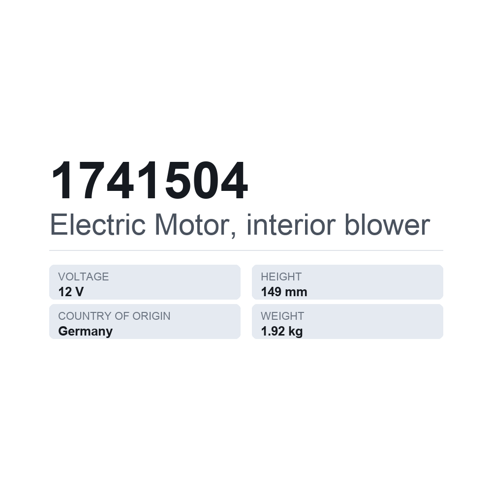 Elektromotor, Innenraumgebläse 1741504 — technisches Datenblatt