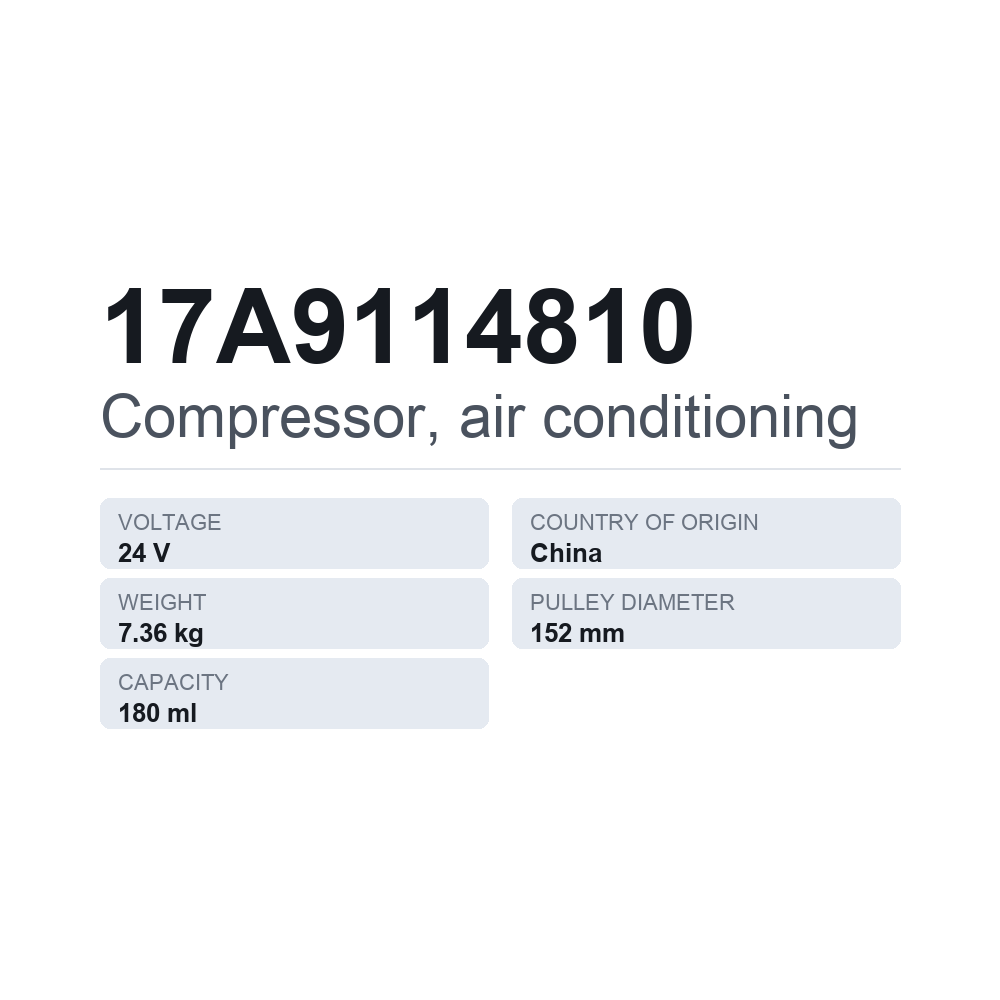 Klimakompressor 17A9114810 — technisches Datenblatt