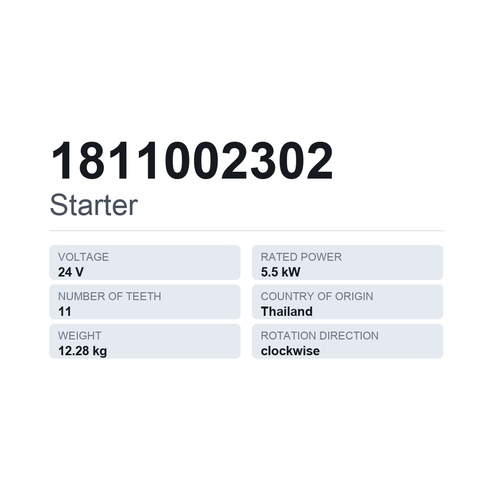 Anlasser 1811002302 — technisches Datenblatt