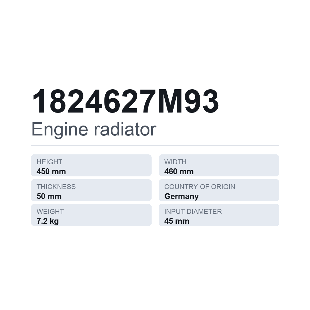 Køler, motorkøling 1824627M93 — teknisk datablad