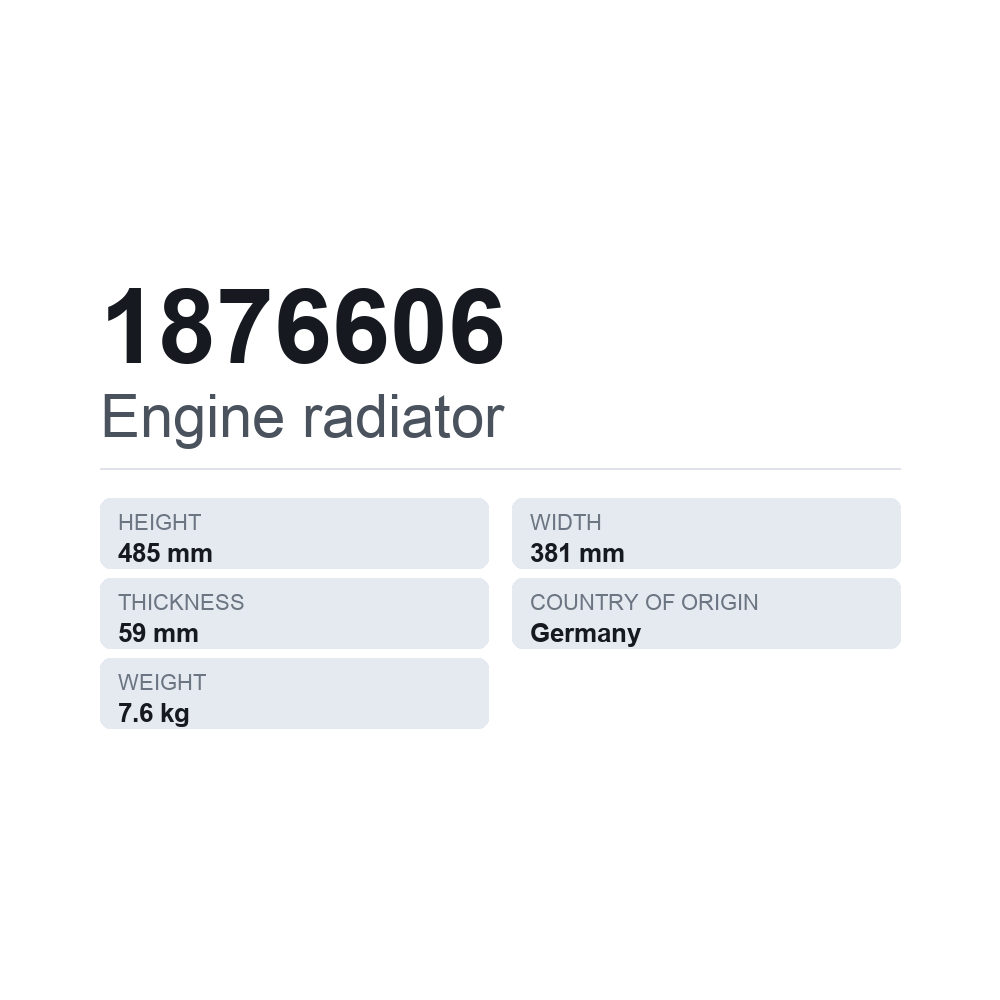 Køler, motorkøling 1876606 — teknisk datablad