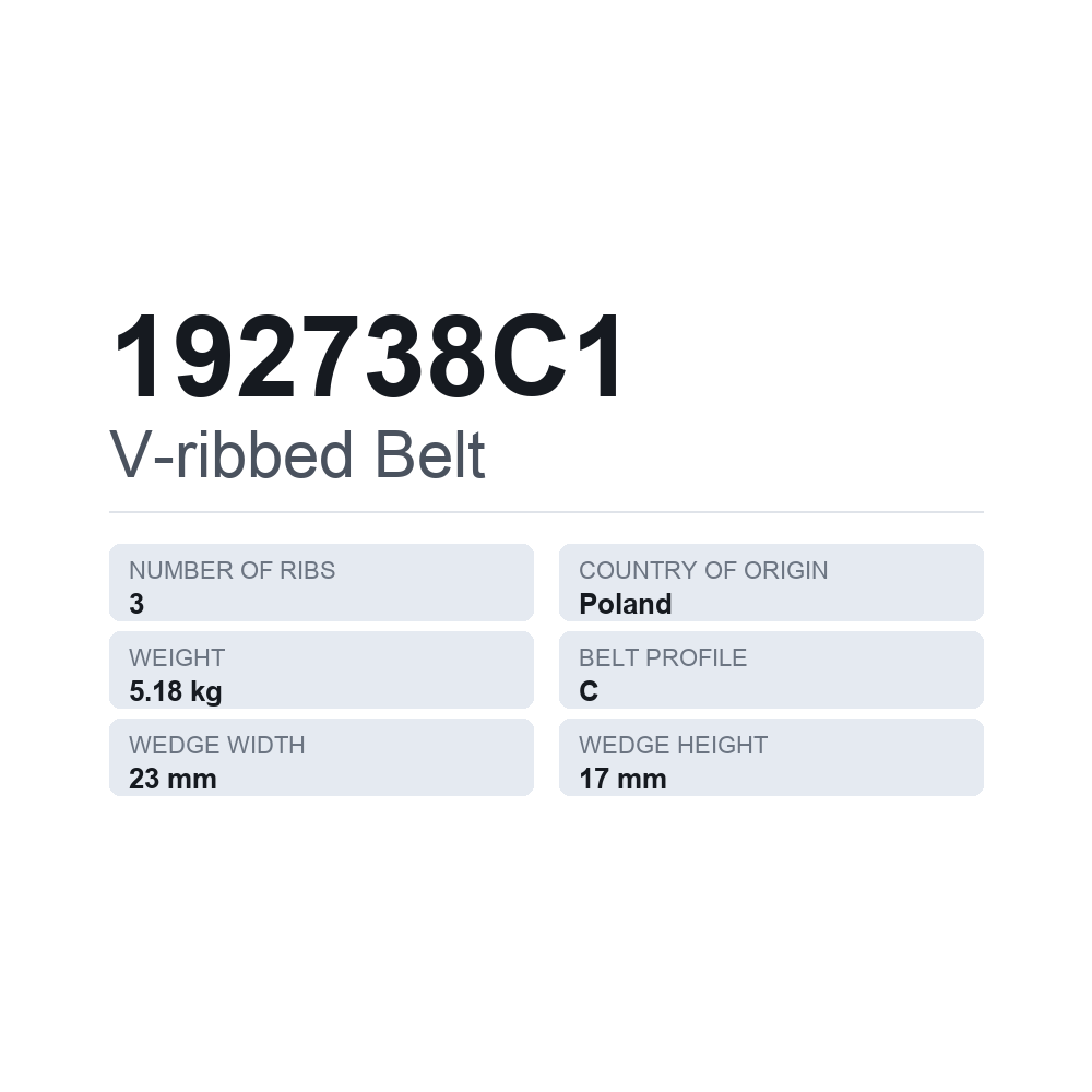 Moniurahihna 192738C1 — tekninen tietokortti