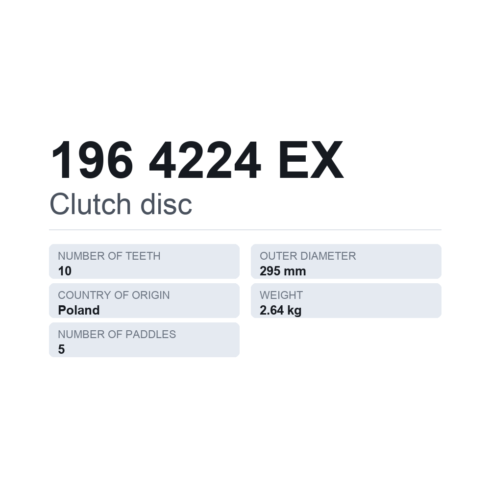 Kytkinlevy 196 4224 EX — tekninen tietokortti