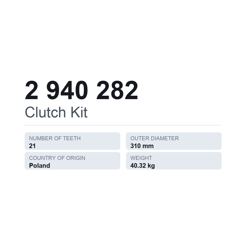 Kupplungssatz 2 940 282 — technisches Datenblatt