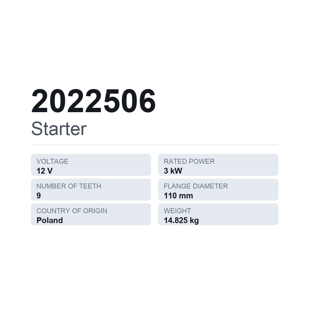 Anlasser 2022506 — technisches Datenblatt