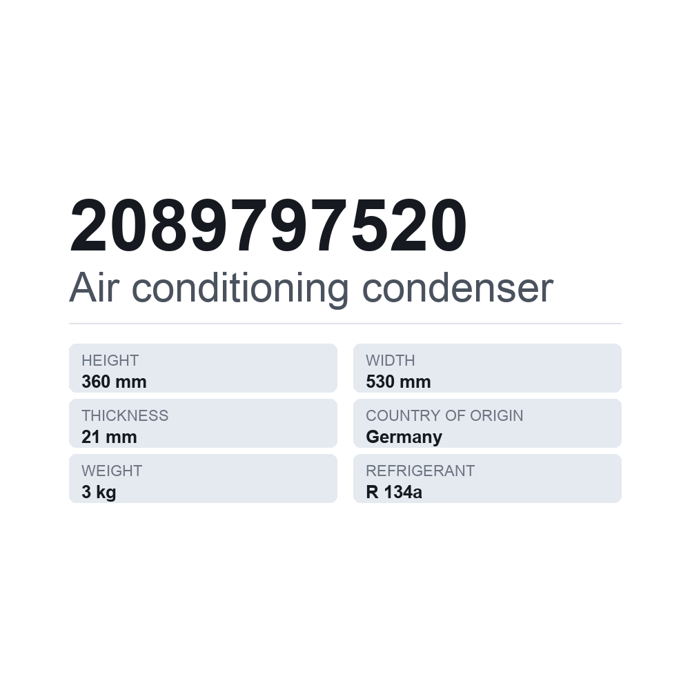 AC-kondensor 2089797520 — tekniskt datablad