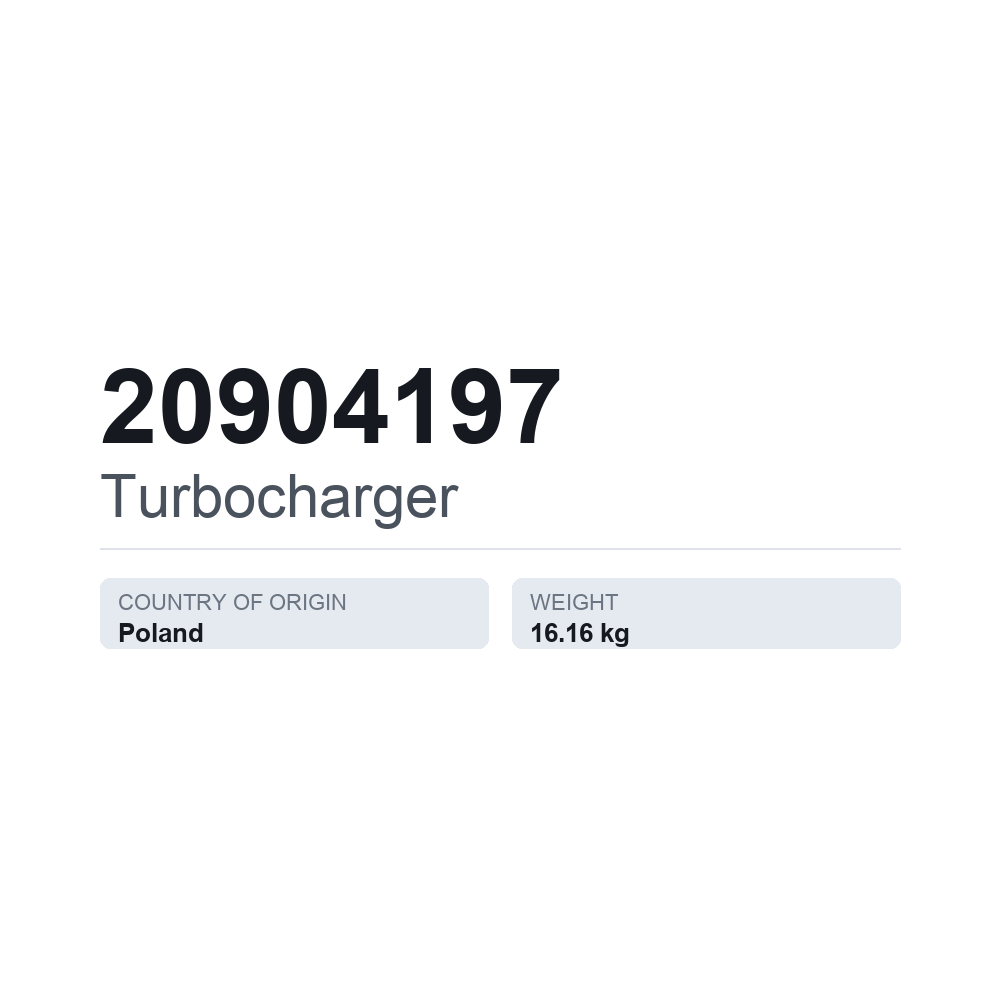 Turbolader 20904197 — teknisk datablad
