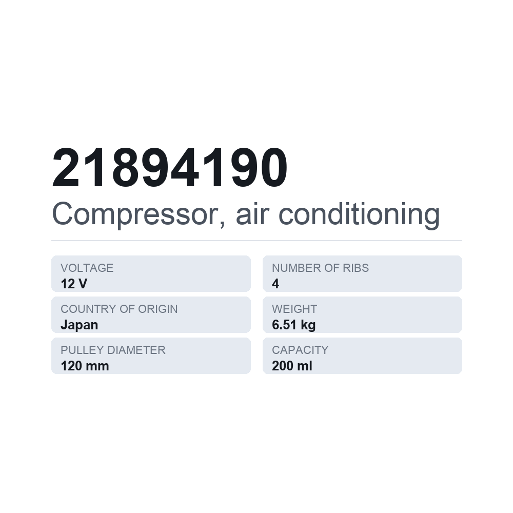 Klimakompressor 21894190 — technisches Datenblatt