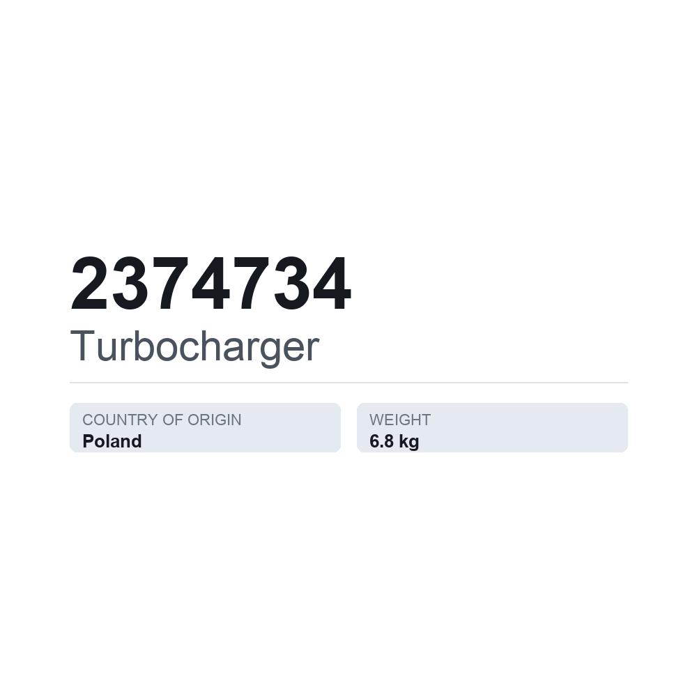 Turbolader 2374734 — teknisk datablad