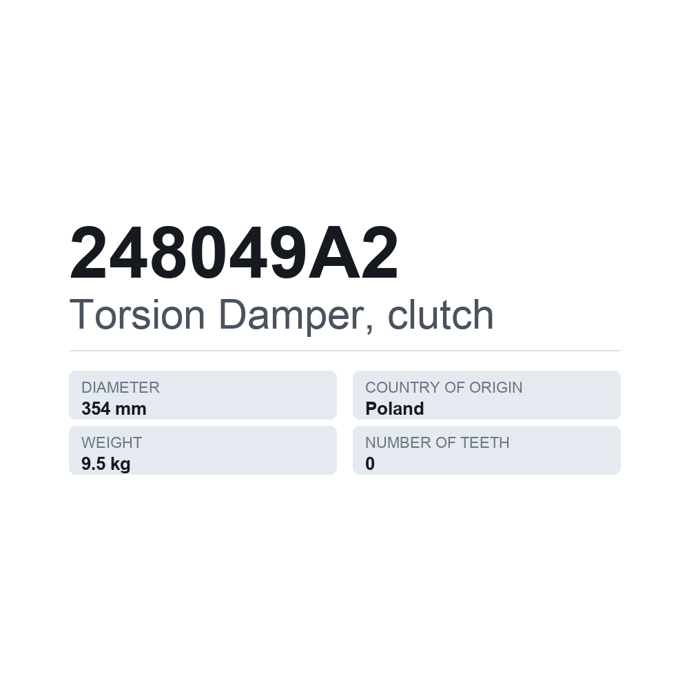 Torsionsdämpfer, Kupplung 248049A2 — technisches Datenblatt