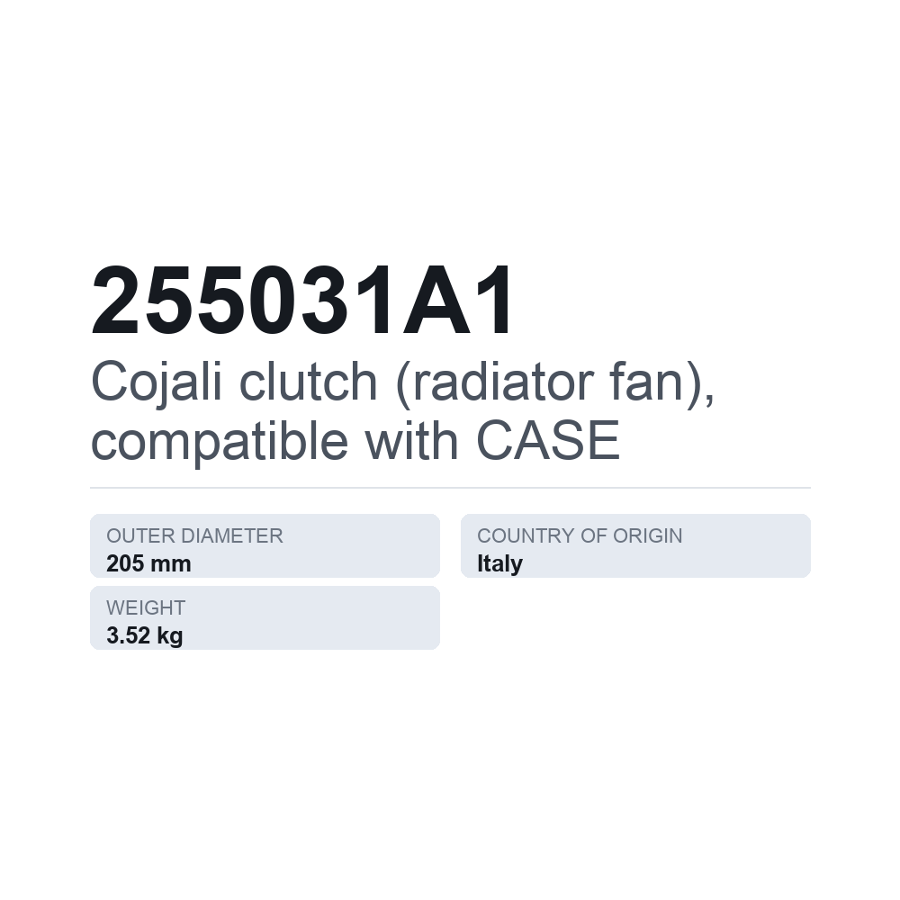 Cojali Kupplung (Kühlerlüfter), passend für CASE 255031A1 — technisches Datenblatt