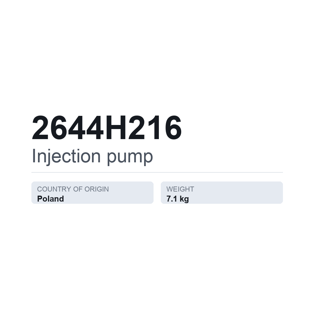 Insprutningspump 2644H216 — tekniskt datablad