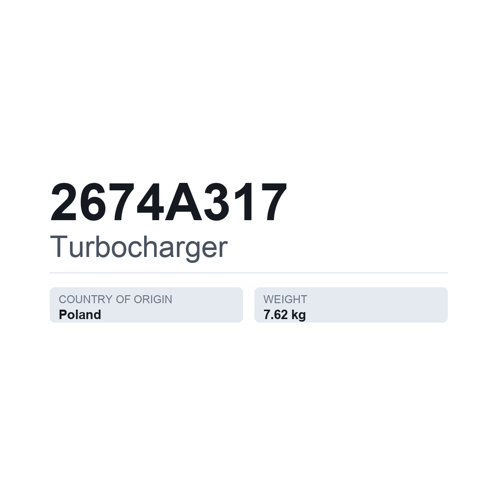 Turbolader 2674A317 — teknisk datablad