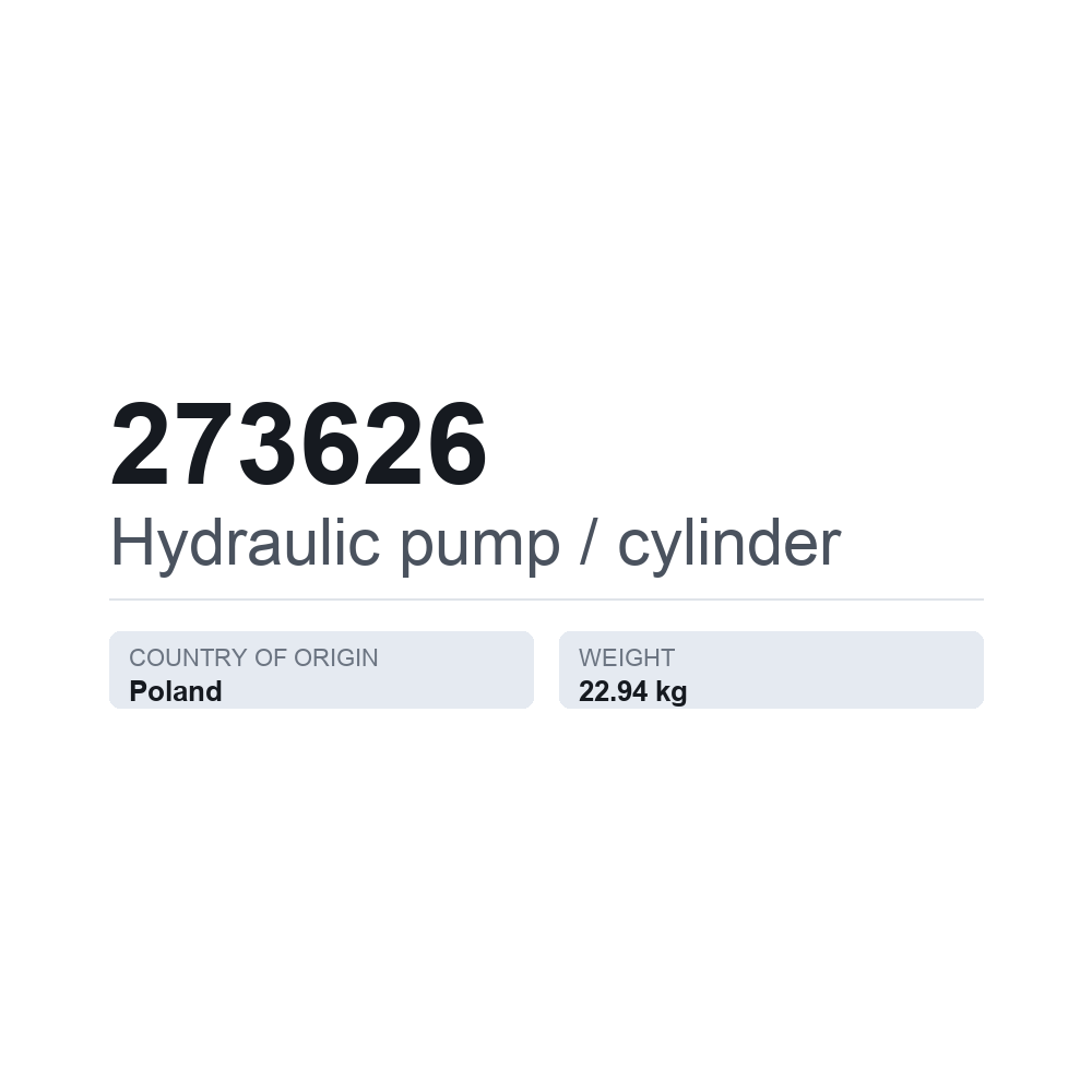 Hydraulikpumpe 273626 — technisches Datenblatt