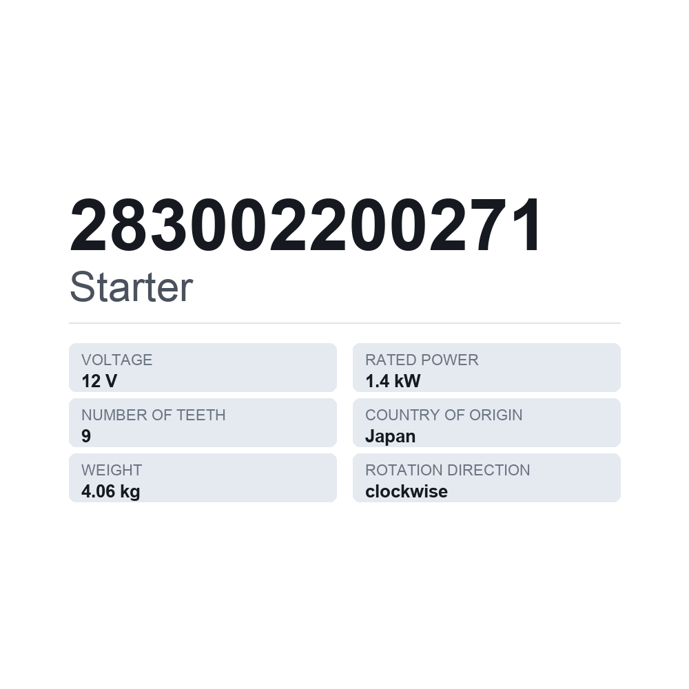 Starter 283002200271 — teknisk datablad