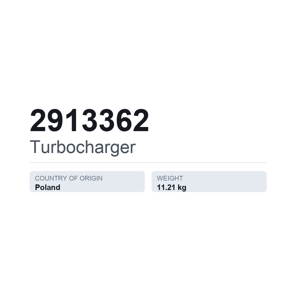 Turbolader 2913362 — teknisk datablad