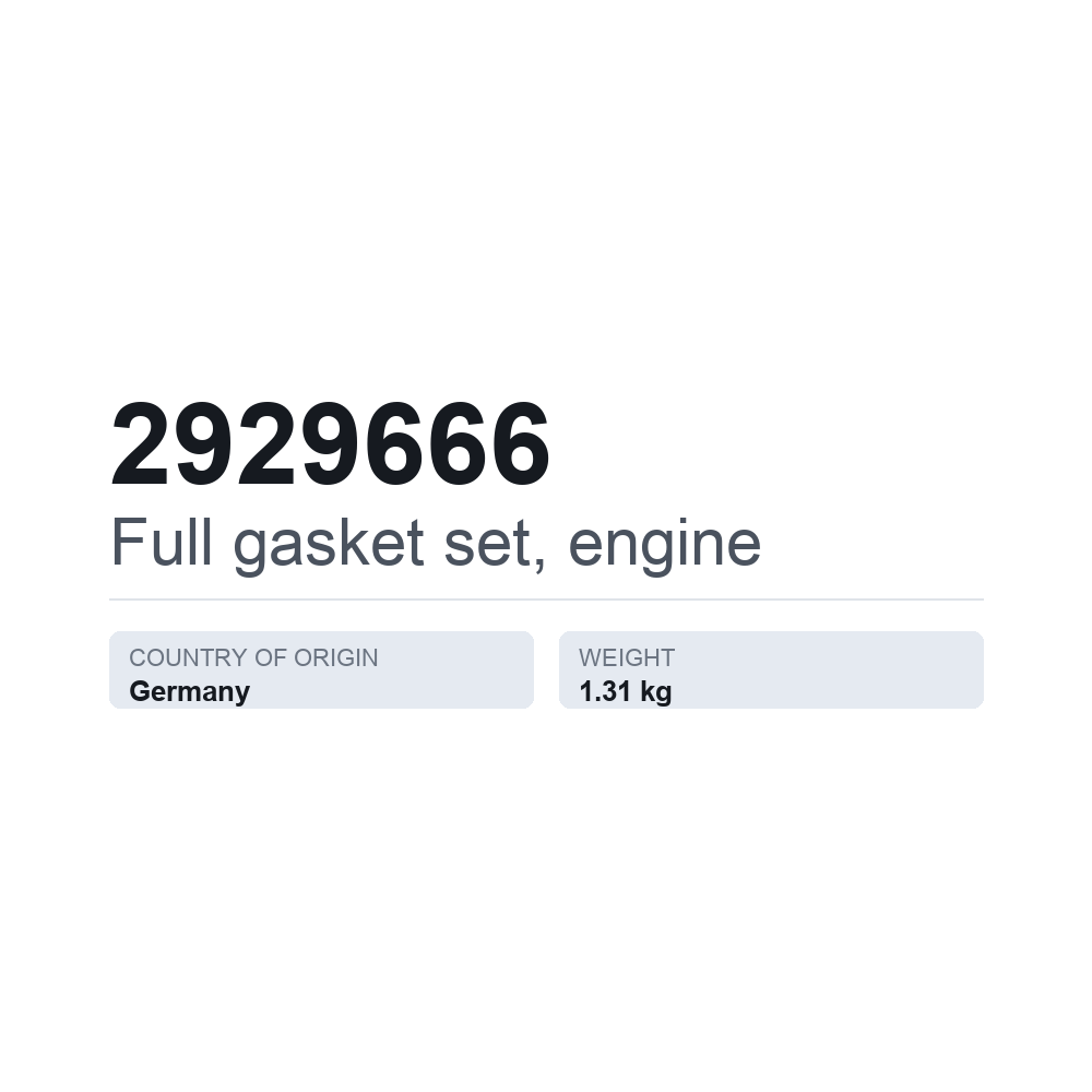 Komplet pakningssæt, motor 2929666 — teknisk datablad