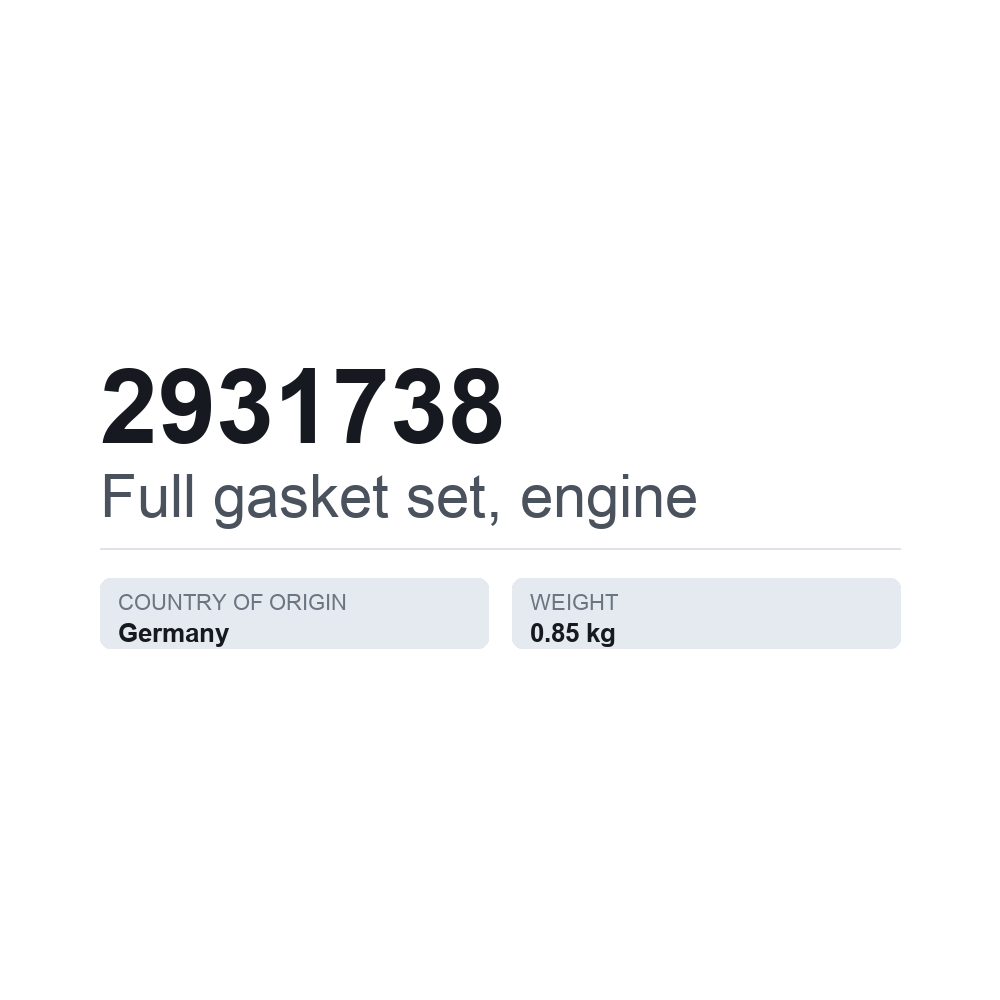Dichtungsvollsatz, Motor 2931738 — technisches Datenblatt