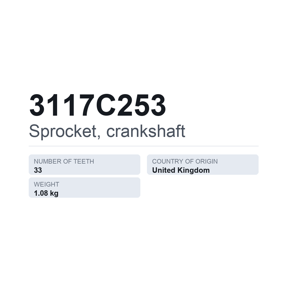 Tandhjul, krumtapaksel 3117C253 — teknisk datablad