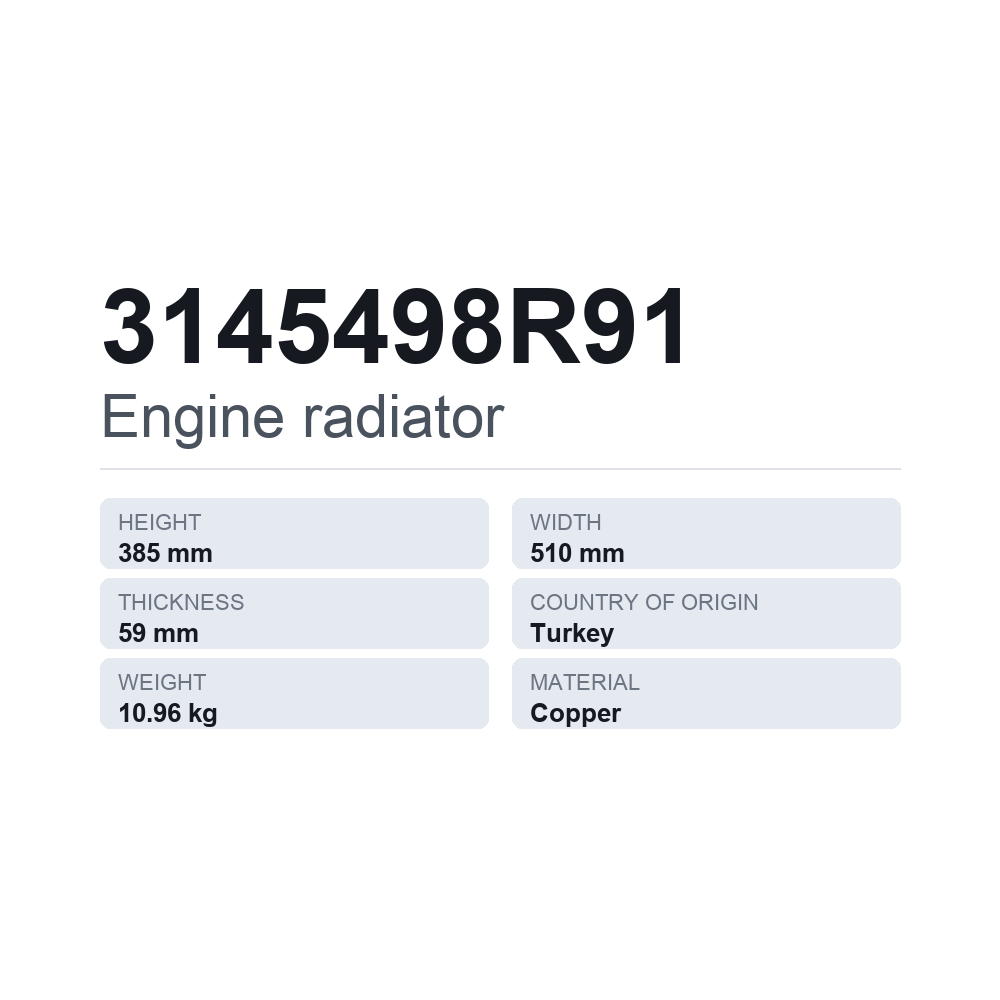 Motorkühler 3145498R91 — technisches Datenblatt