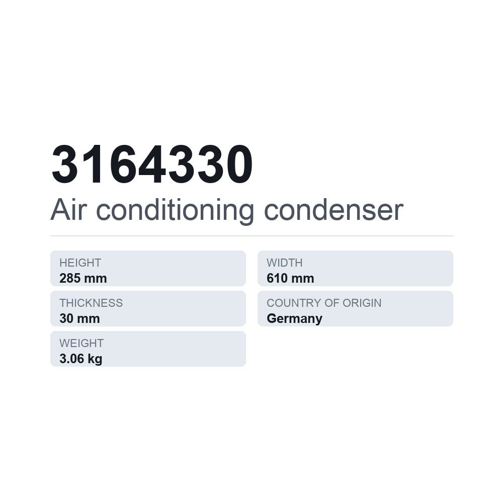Kondensator, klimaanlæg 3164330 — teknisk datablad