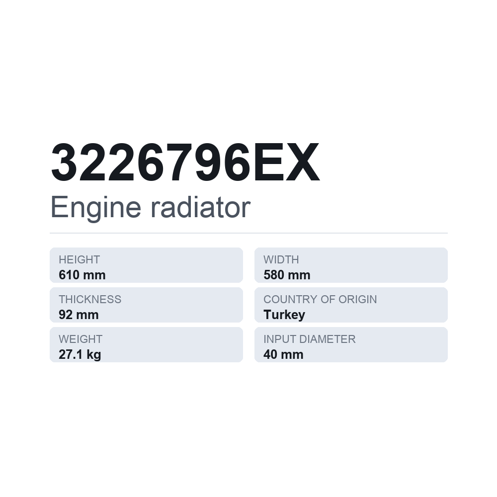 Moottorin jäähdytin 3226796EX — tekninen tietokortti
