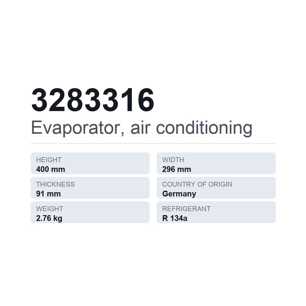 Verdampfer, Klimaanlage 3283316 — technisches Datenblatt