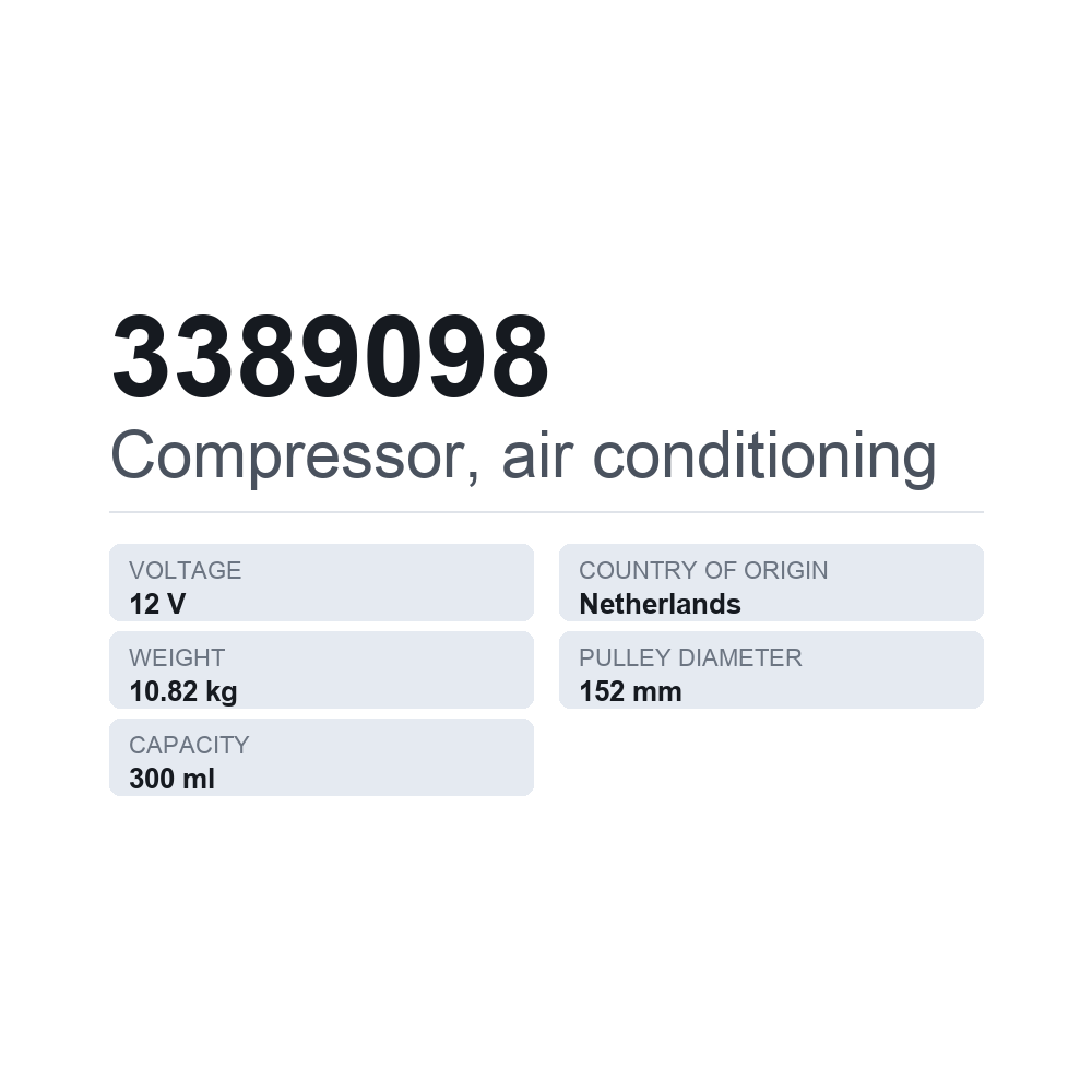 Klimakompressor 3389098 — technisches Datenblatt